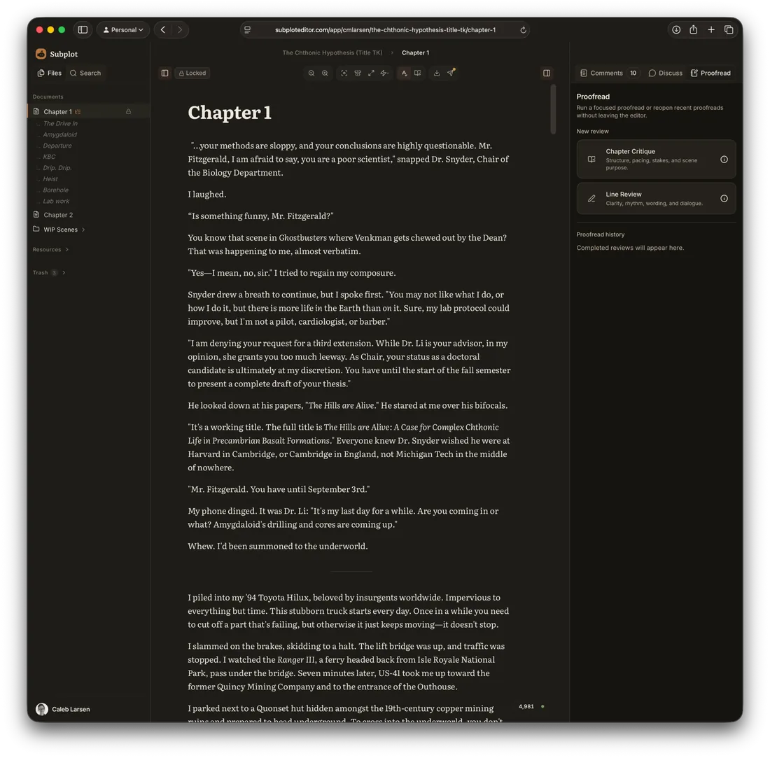 The Subplot editor in a dark theme